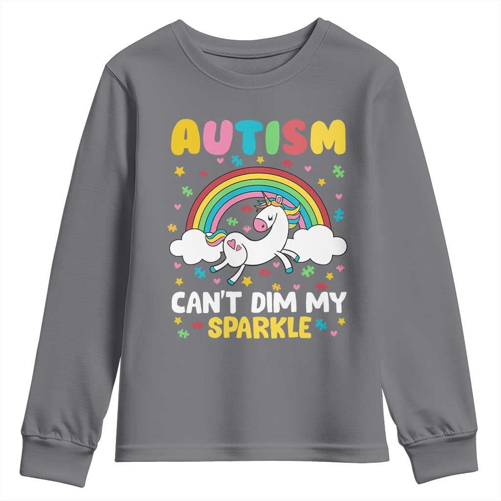 Funny Autism Can't Dim My Sparkle Youth Sweatshirt Autism Awareness Unicorn Rainbow
