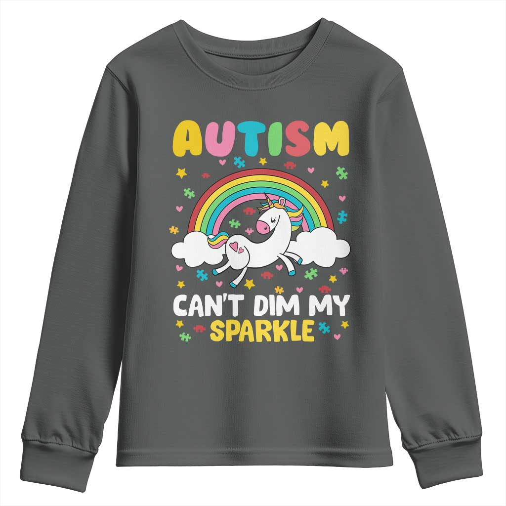 Funny Autism Can't Dim My Sparkle Youth Sweatshirt Autism Awareness Unicorn Rainbow