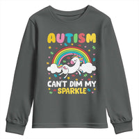 Funny Autism Can't Dim My Sparkle Youth Sweatshirt Autism Awareness Unicorn Rainbow