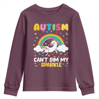 Funny Autism Can't Dim My Sparkle Youth Sweatshirt Autism Awareness Unicorn Rainbow
