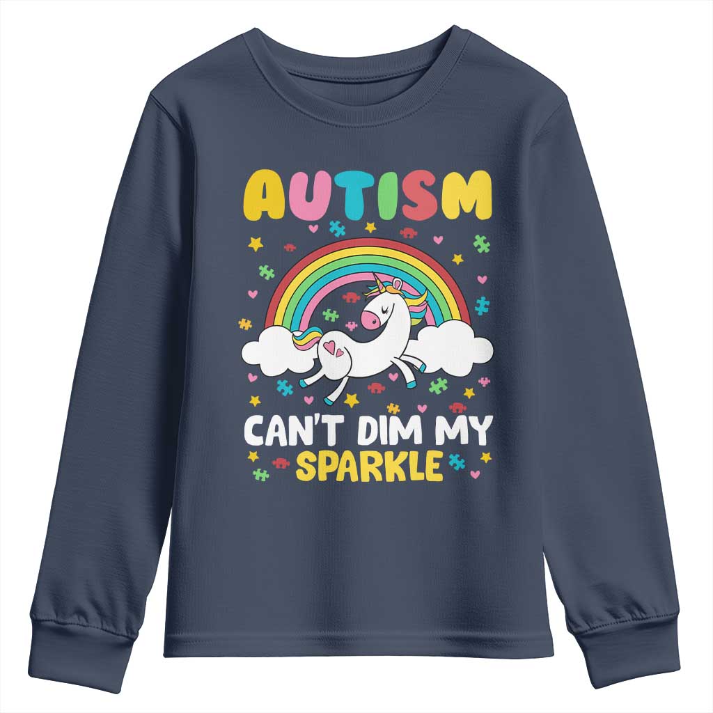 Funny Autism Can't Dim My Sparkle Youth Sweatshirt Autism Awareness Unicorn Rainbow