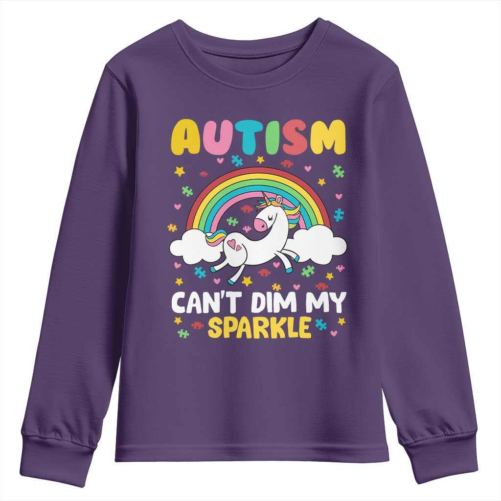 Funny Autism Can't Dim My Sparkle Youth Sweatshirt Autism Awareness Unicorn Rainbow