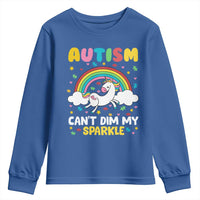 Funny Autism Can't Dim My Sparkle Youth Sweatshirt Autism Awareness Unicorn Rainbow
