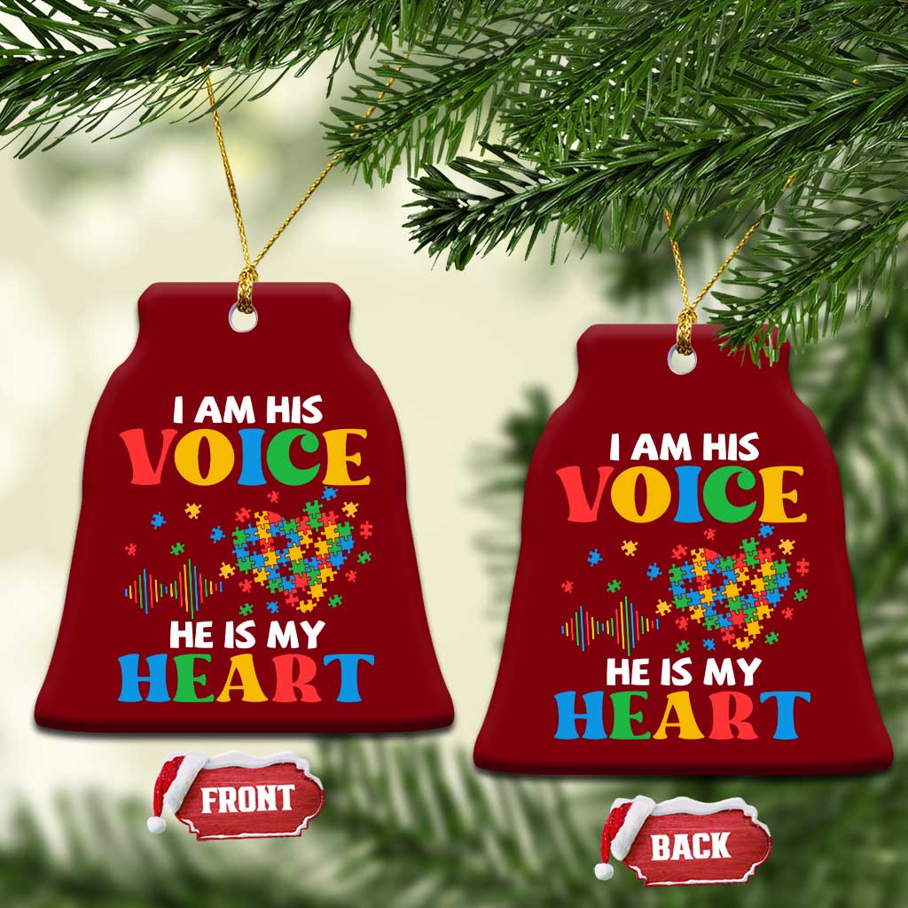 I Am His Voice He Is My Heart Ceramic Ornament Autism Awareness Puzzle Piece