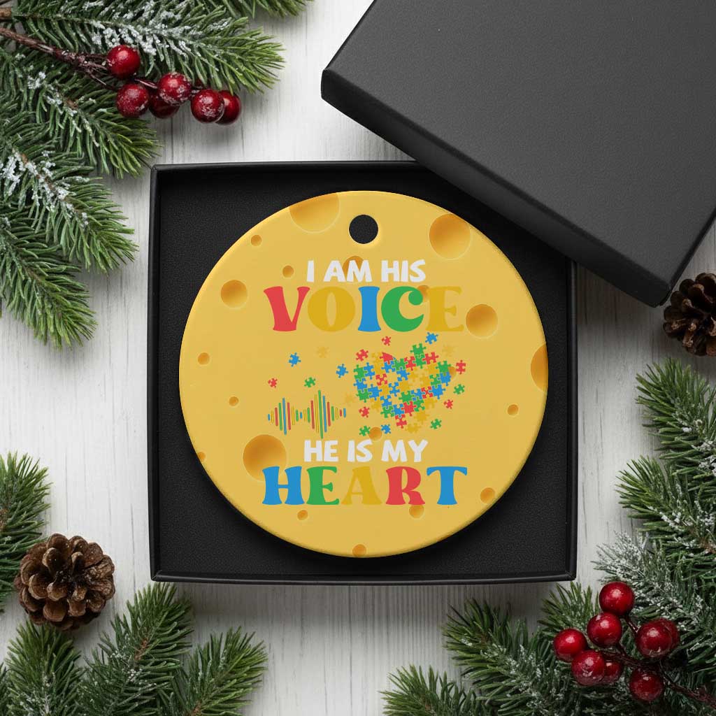I Am His Voice He Is My Heart Ceramic Ornament Autism Awareness Puzzle Piece