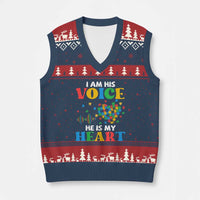 I Am His Voice He Is My Heart V-Neck Knit Sweater Vest Autism Awareness Puzzle Piece