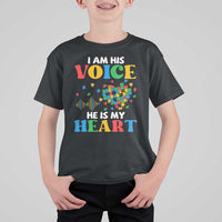 I Am His Voice He Is My Heart T Shirt For Kid Autism Awareness Puzzle Piece