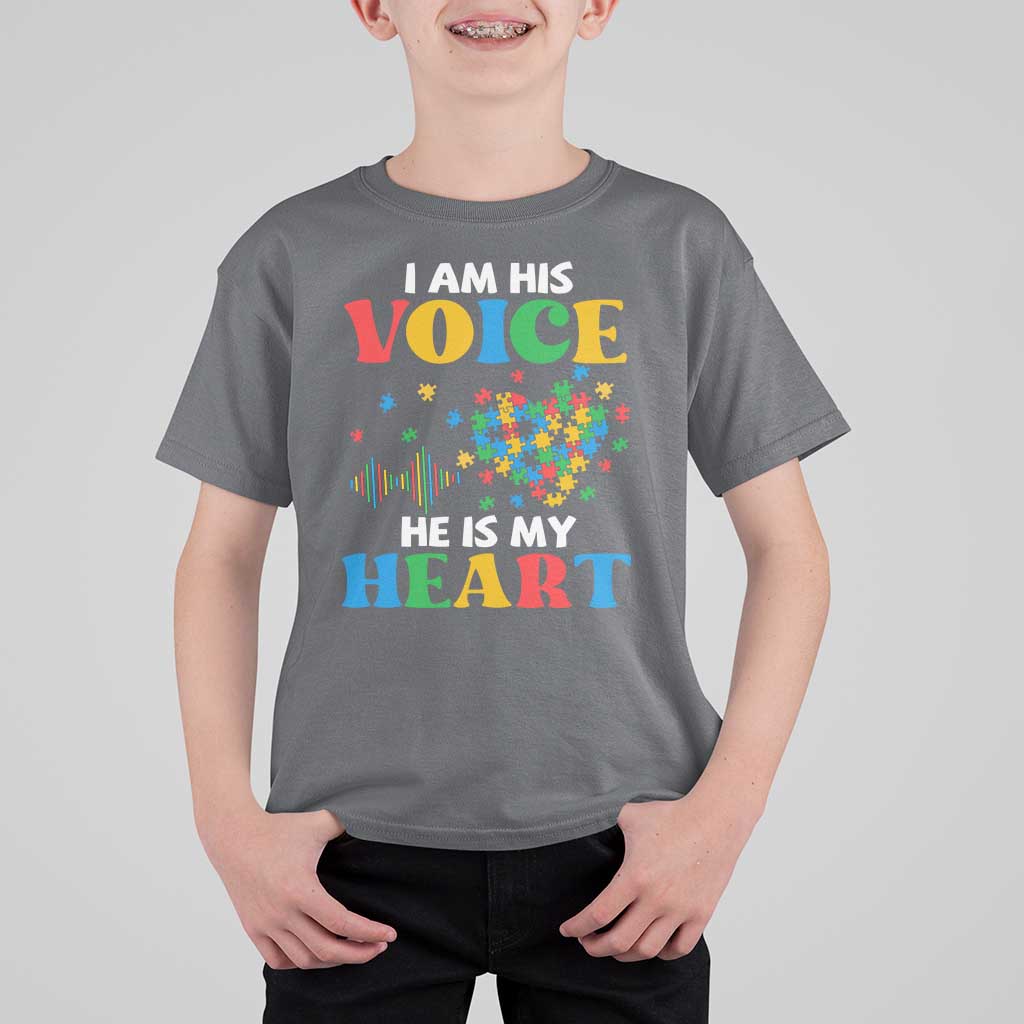 I Am His Voice He Is My Heart T Shirt For Kid Autism Awareness Puzzle Piece