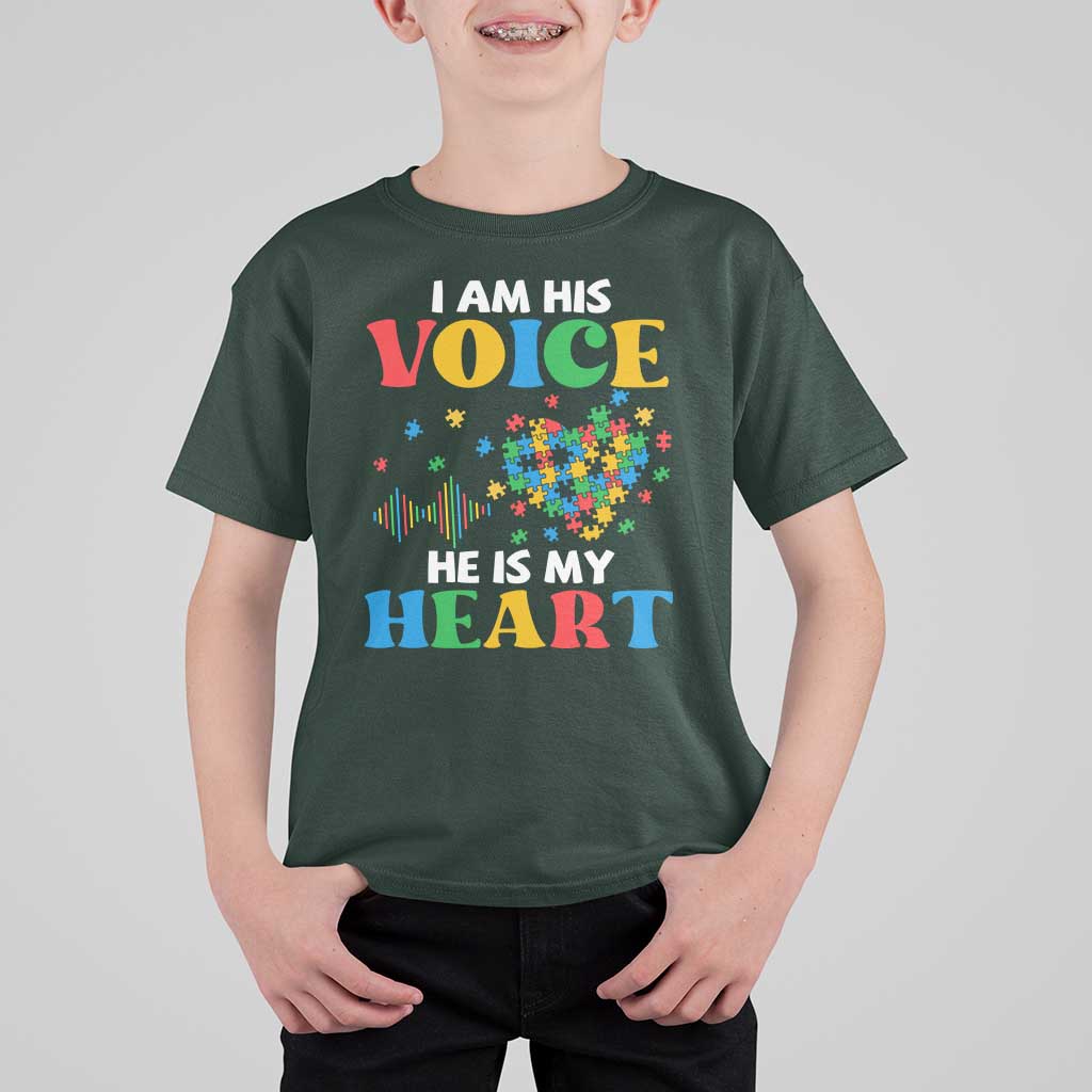 I Am His Voice He Is My Heart T Shirt For Kid Autism Awareness Puzzle Piece