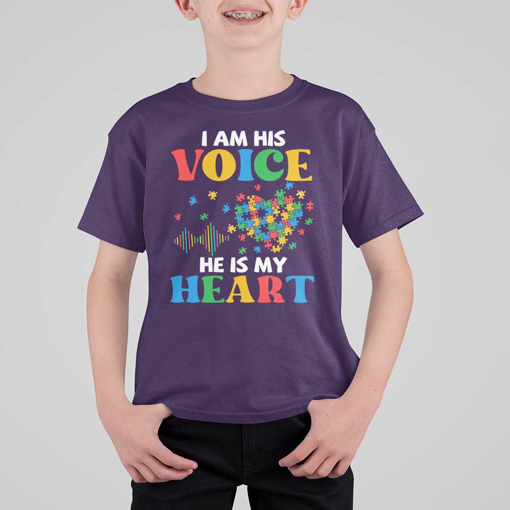 I Am His Voice He Is My Heart T Shirt For Kid Autism Awareness Puzzle Piece