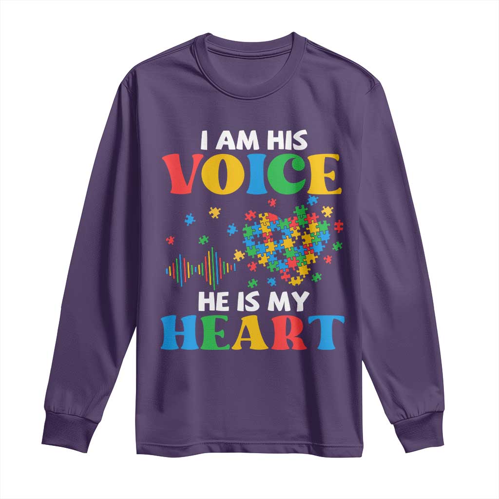 I Am His Voice He Is My Heart Long Sleeve Shirt Autism Awareness Puzzle Piece