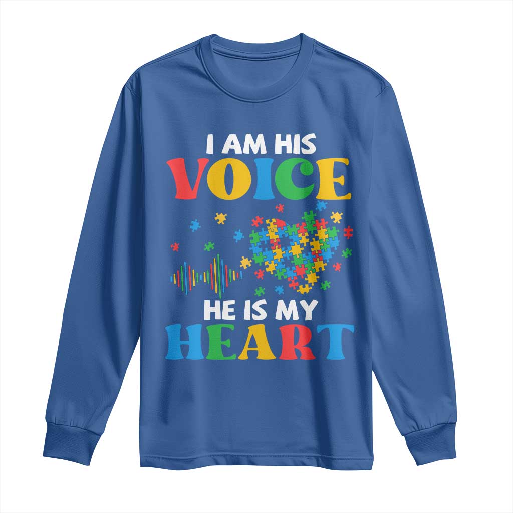 I Am His Voice He Is My Heart Long Sleeve Shirt Autism Awareness Puzzle Piece