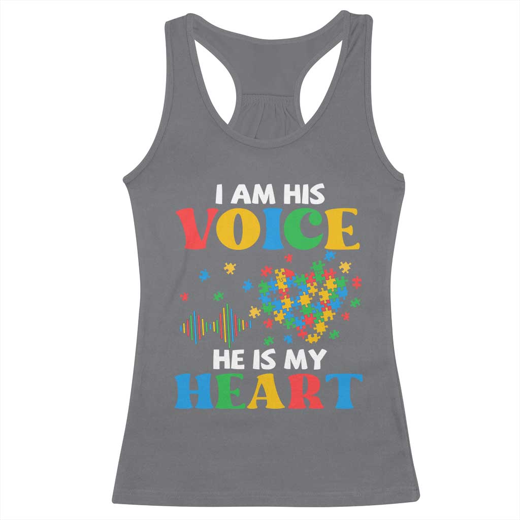 I Am His Voice He Is My Heart Racerback Tank Top Autism Awareness Puzzle Piece