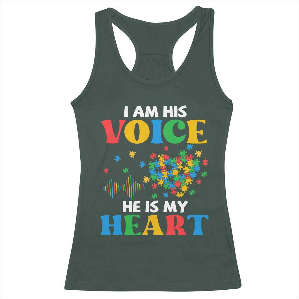 I Am His Voice He Is My Heart Racerback Tank Top Autism Awareness Puzzle Piece
