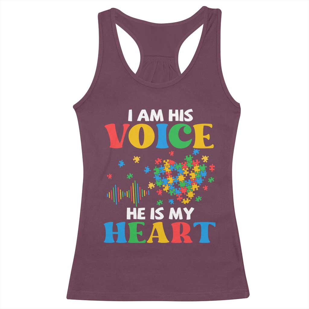 I Am His Voice He Is My Heart Racerback Tank Top Autism Awareness Puzzle Piece