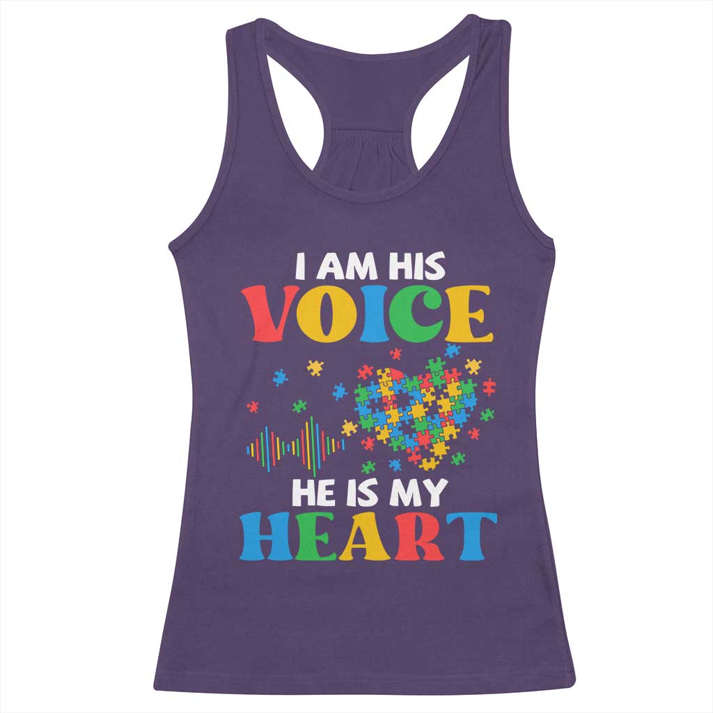 I Am His Voice He Is My Heart Racerback Tank Top Autism Awareness Puzzle Piece