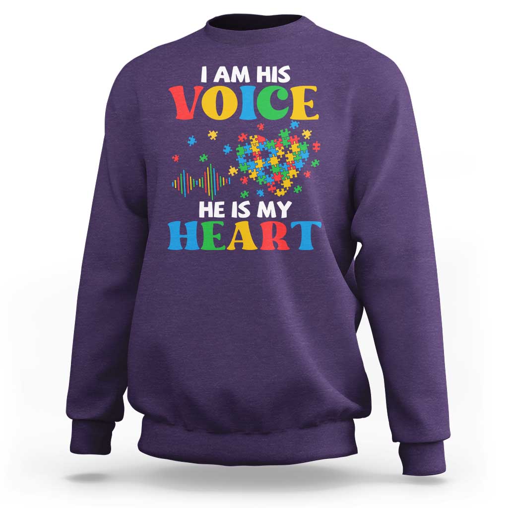 I Am His Voice He Is My Heart Sweatshirt Autism Awareness Puzzle Piece