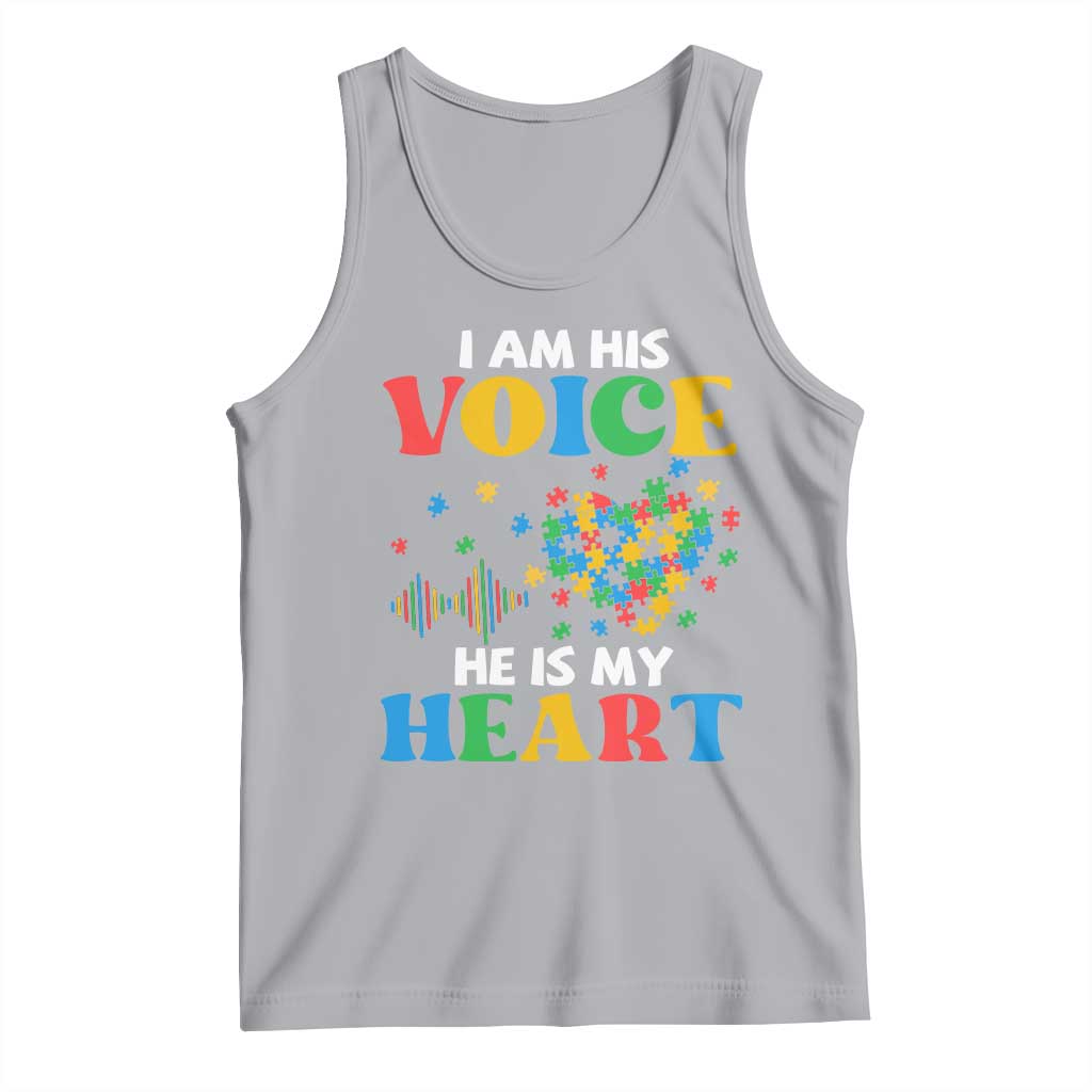 I Am His Voice He Is My Heart Tank Top Autism Awareness Puzzle Piece