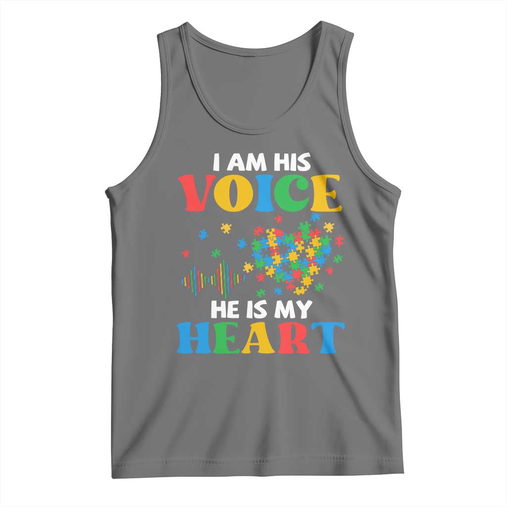 I Am His Voice He Is My Heart Tank Top Autism Awareness Puzzle Piece