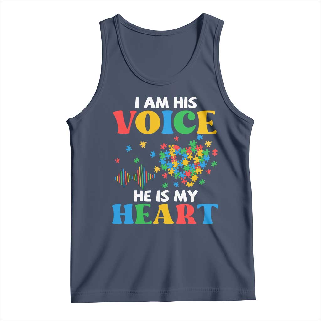 I Am His Voice He Is My Heart Tank Top Autism Awareness Puzzle Piece