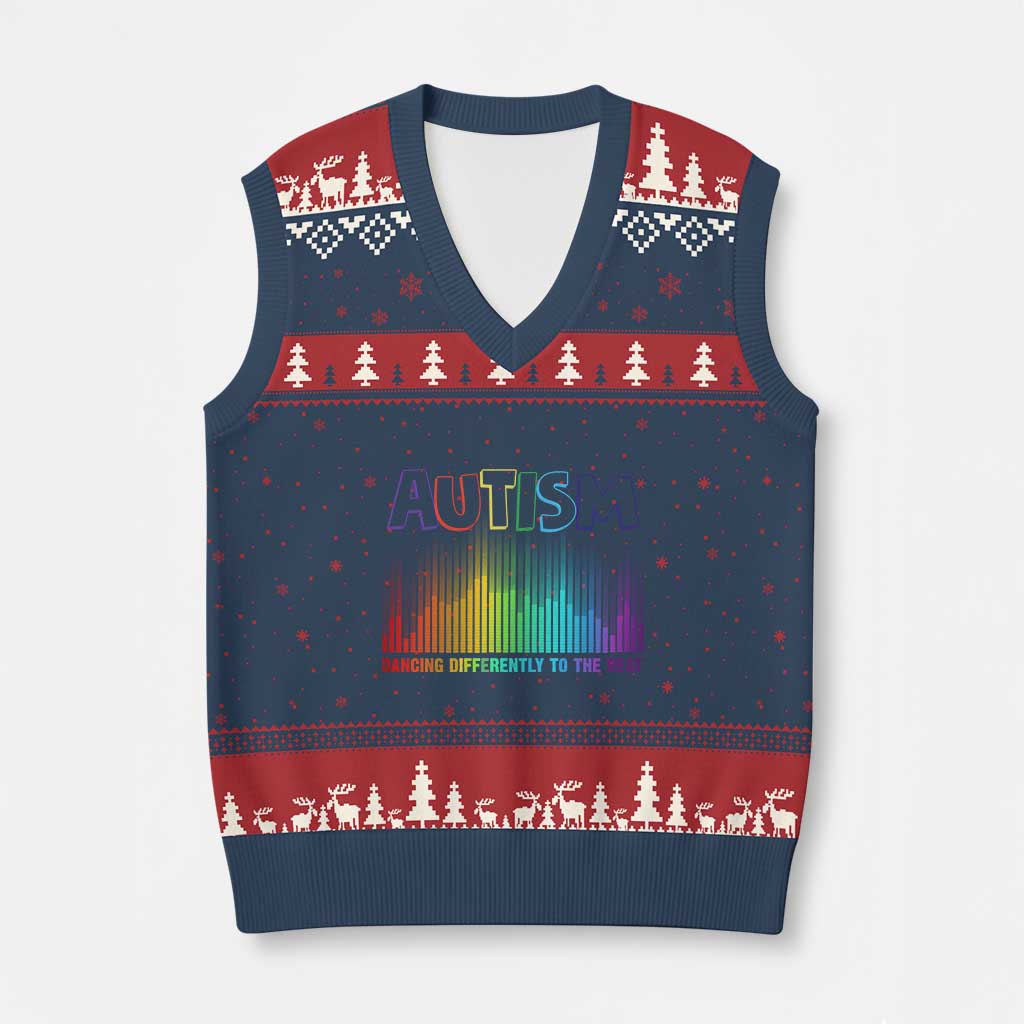 Autism Awareness V-Neck Knit Sweater Vest Autism Dancing Differently To The Beat