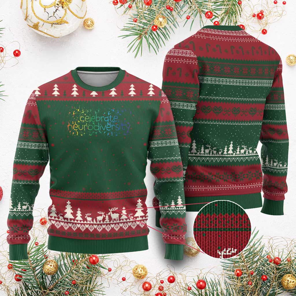 Celebrate Neurodiversity Ugly Christmas Sweater Autism Awareness ASD ADHD Mental Health