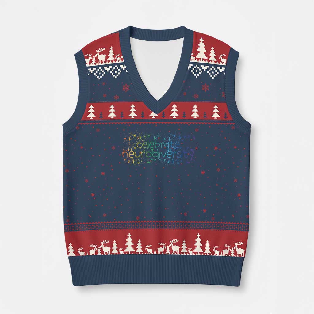 Celebrate Neurodiversity V-Neck Knit Sweater Vest Autism Awareness ASD ADHD Mental Health
