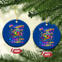 Funny Autism Awareness Be Happy In Your Own Shell Ceramic Ornament Rainbow Puzzle Turtle
