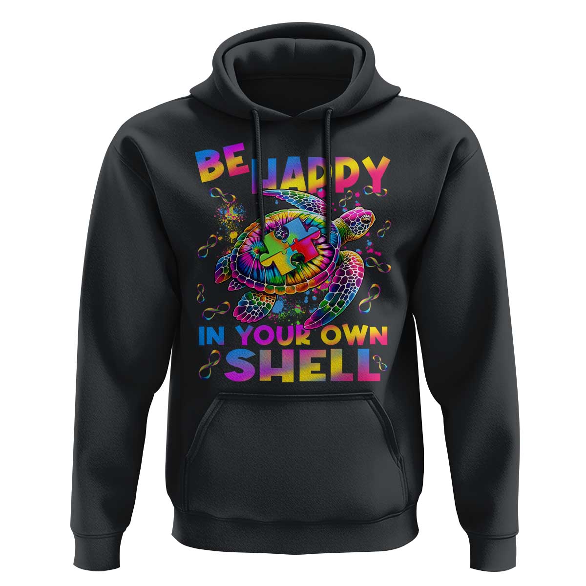 Funny Autism Awareness Be Happy In Your Own Shell Hoodie Rainbow Puzzle Turtle