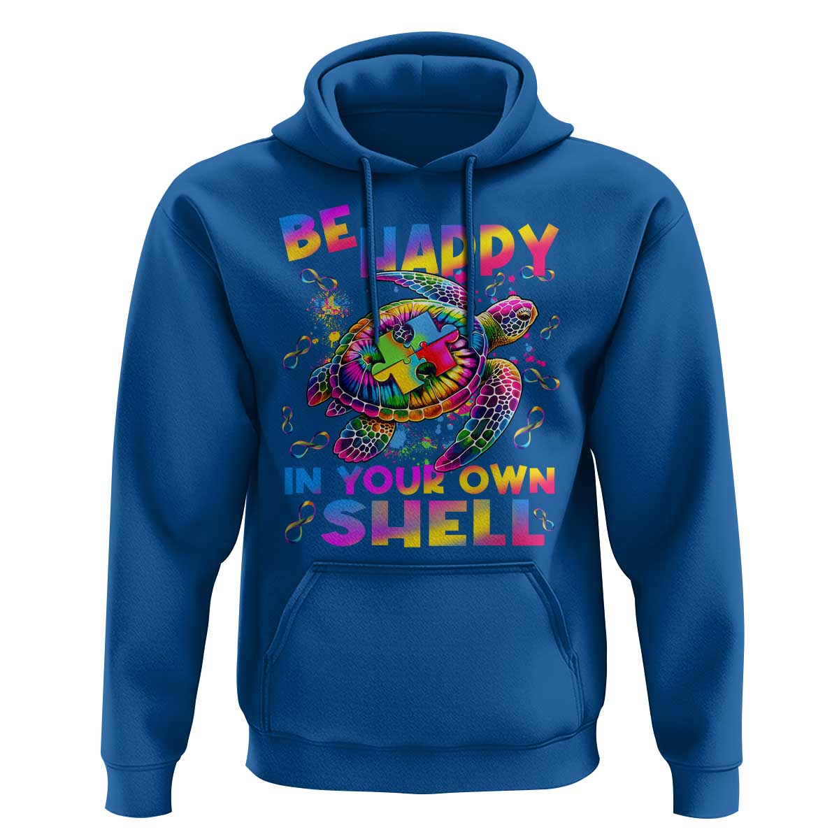 Funny Autism Awareness Be Happy In Your Own Shell Hoodie Rainbow Puzzle Turtle