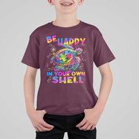 Funny Autism Awareness Be Happy In Your Own Shell T Shirt For Kid Rainbow Puzzle Turtle