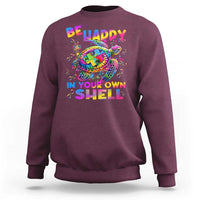 Funny Autism Awareness Be Happy In Your Own Shell Sweatshirt Rainbow Puzzle Turtle