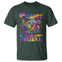 Funny Autism Awareness Be Happy In Your Own Shell T Shirt Rainbow Puzzle Turtle