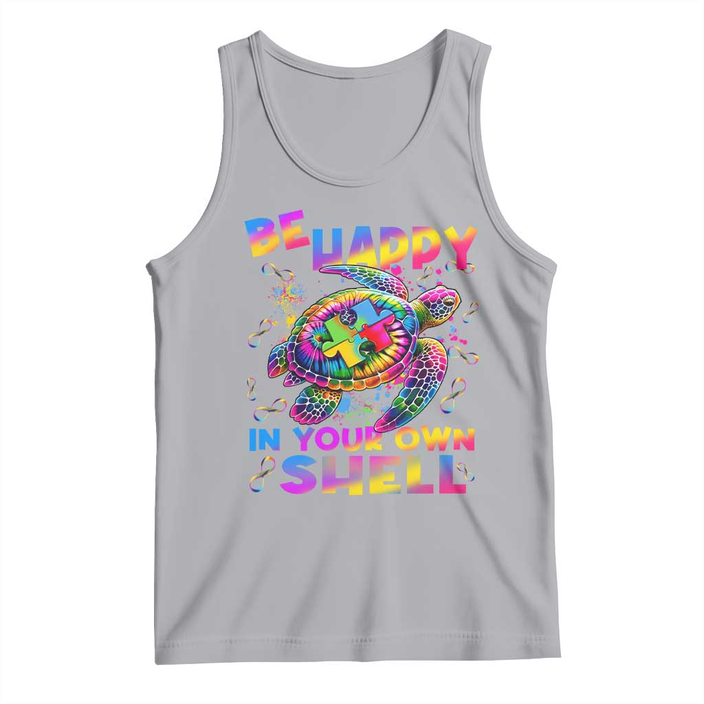 Funny Autism Awareness Be Happy In Your Own Shell Tank Top Rainbow Puzzle Turtle