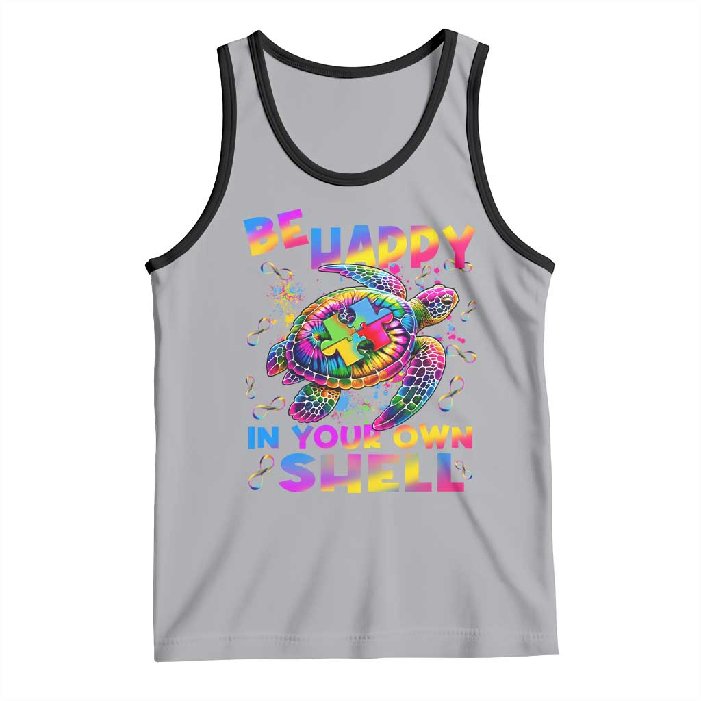 Funny Autism Awareness Be Happy In Your Own Shell Tank Top Rainbow Puzzle Turtle