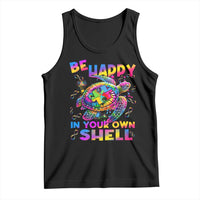 Funny Autism Awareness Be Happy In Your Own Shell Tank Top Rainbow Puzzle Turtle