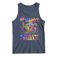 Funny Autism Awareness Be Happy In Your Own Shell Tank Top Rainbow Puzzle Turtle