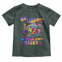 Funny Autism Awareness Be Happy In Your Own Shell Toddler T Shirt Rainbow Puzzle Turtle