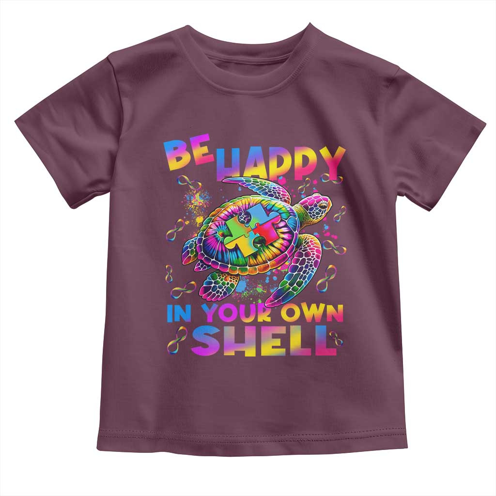 Funny Autism Awareness Be Happy In Your Own Shell Toddler T Shirt Rainbow Puzzle Turtle