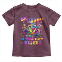 Funny Autism Awareness Be Happy In Your Own Shell Toddler T Shirt Rainbow Puzzle Turtle