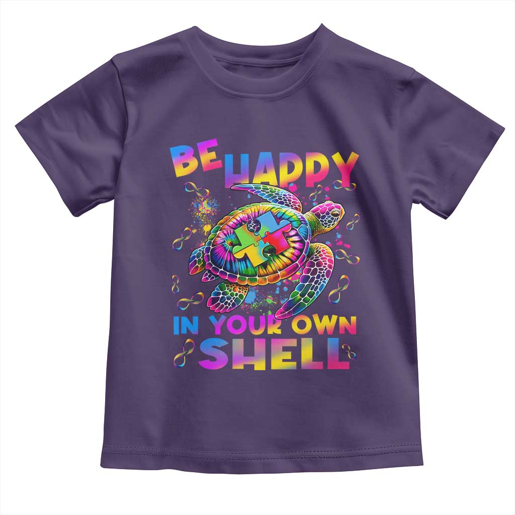 Funny Autism Awareness Be Happy In Your Own Shell Toddler T Shirt Rainbow Puzzle Turtle
