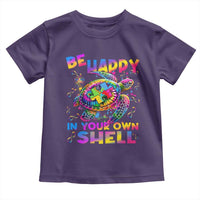 Funny Autism Awareness Be Happy In Your Own Shell Toddler T Shirt Rainbow Puzzle Turtle