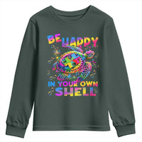 Funny Autism Awareness Be Happy In Your Own Shell Youth Sweatshirt Rainbow Puzzle Turtle