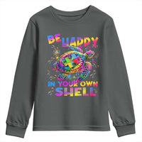 Funny Autism Awareness Be Happy In Your Own Shell Youth Sweatshirt Rainbow Puzzle Turtle