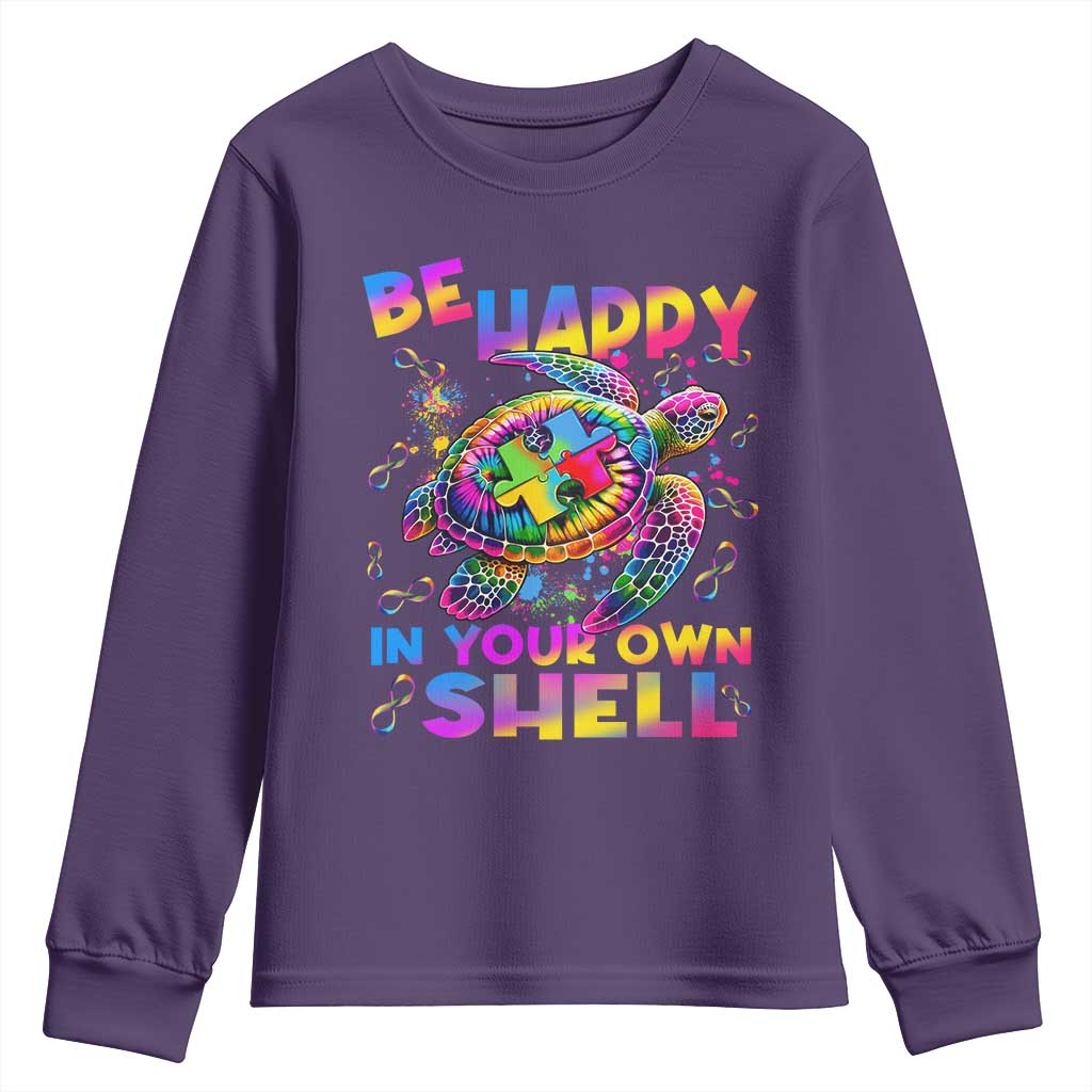 Funny Autism Awareness Be Happy In Your Own Shell Youth Sweatshirt Rainbow Puzzle Turtle