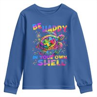 Funny Autism Awareness Be Happy In Your Own Shell Youth Sweatshirt Rainbow Puzzle Turtle