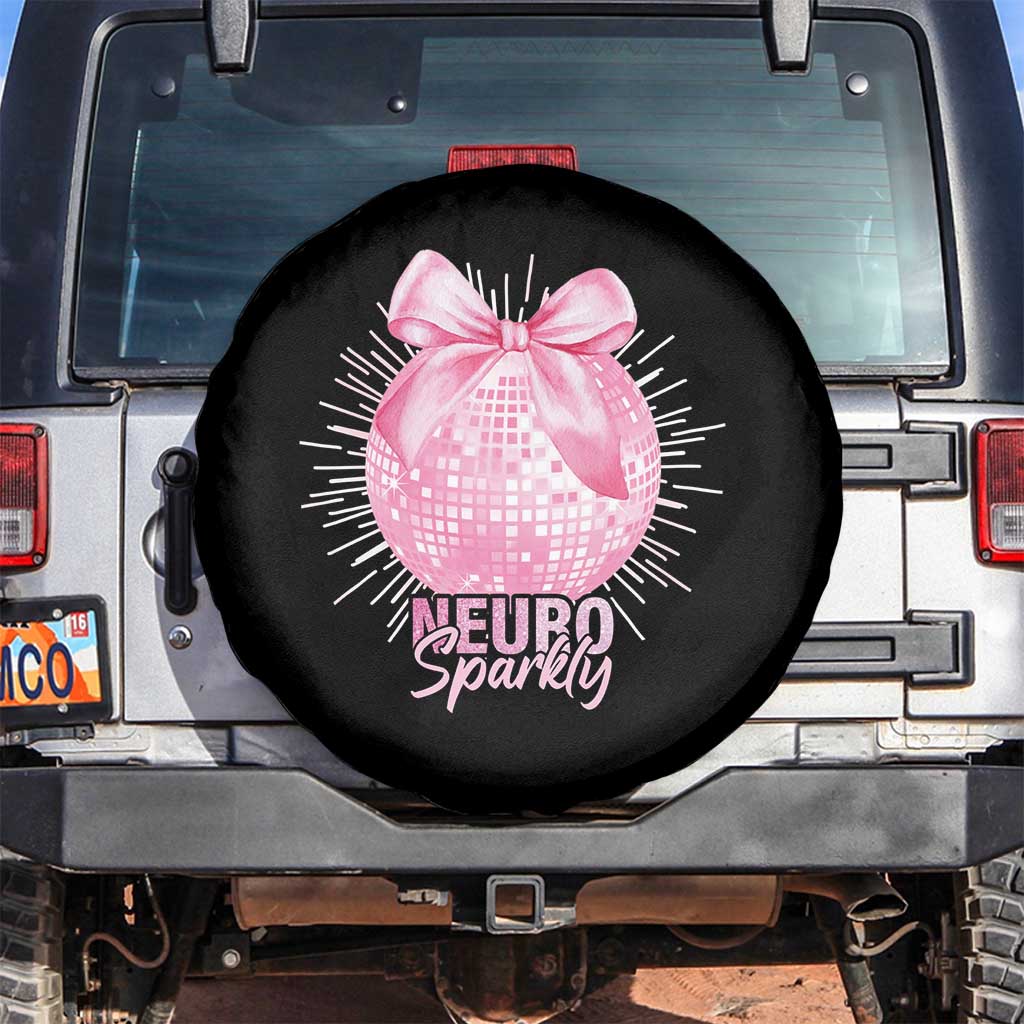Neurodivergent Neuro Sparkly Spare Tire Cover Autism Spectrum ADHD Pink Bow Disco Ball