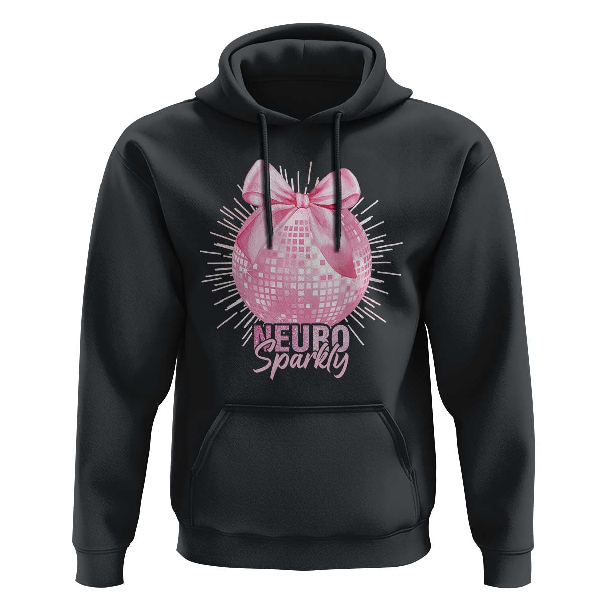 Neurodivergent Neuro Sparkly Hoodie Autism Spectrum ADHD Pink Bow Disco Ball
