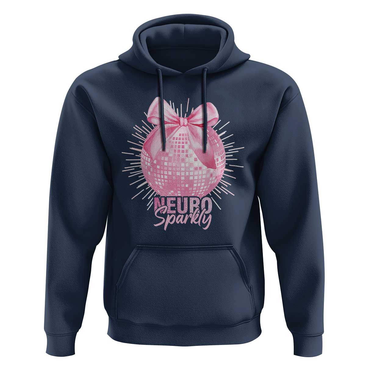 Neurodivergent Neuro Sparkly Hoodie Autism Spectrum ADHD Pink Bow Disco Ball