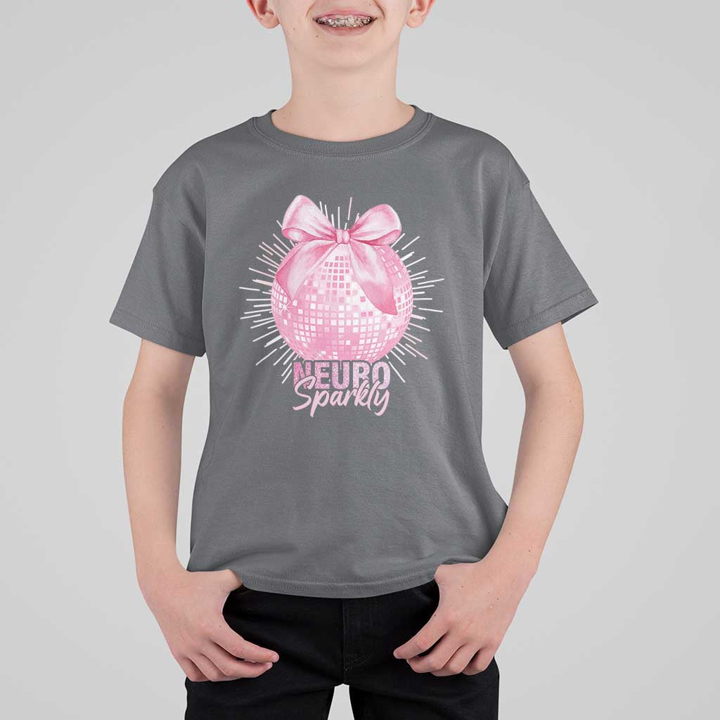Neurodivergent Neuro Sparkly T Shirt For Kid Autism Spectrum ADHD Pink Bow Disco Ball
